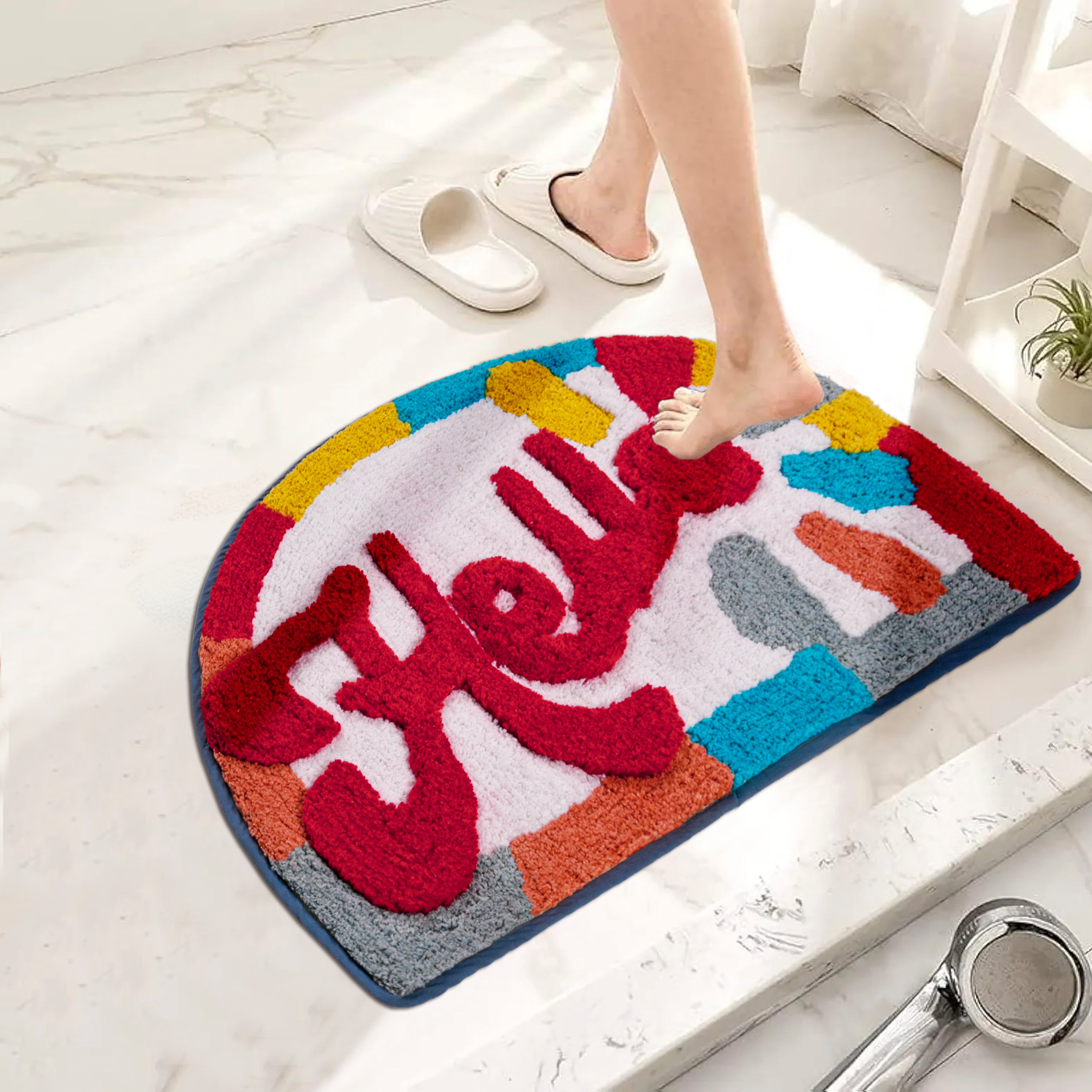 Vibrant "Hello" Semi-Circle Decorative Bath Mat