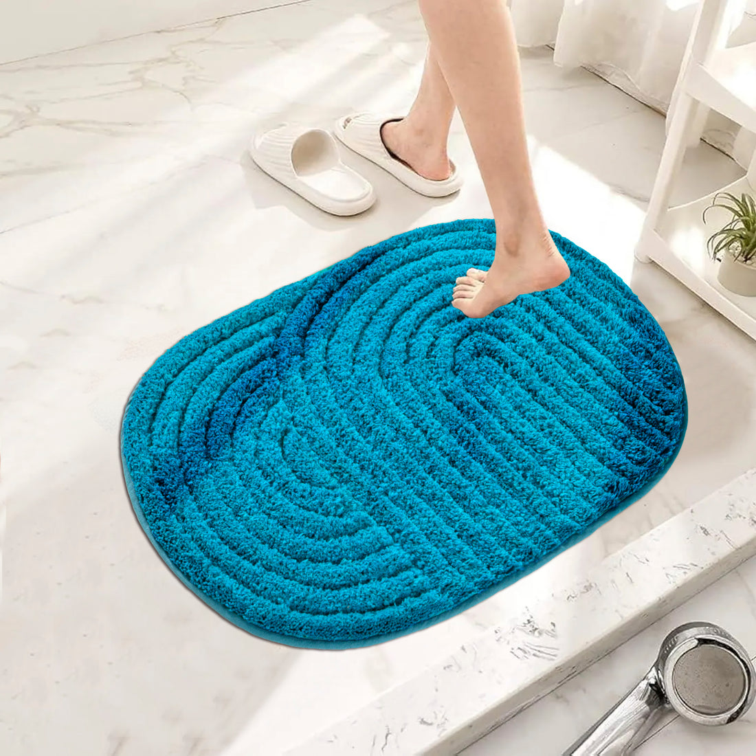 Modern Teal Geometric Arch Anti-Slip Doormat  | Luxury Microfiber Absorbent Bath Mat &amp; Living Room Rug