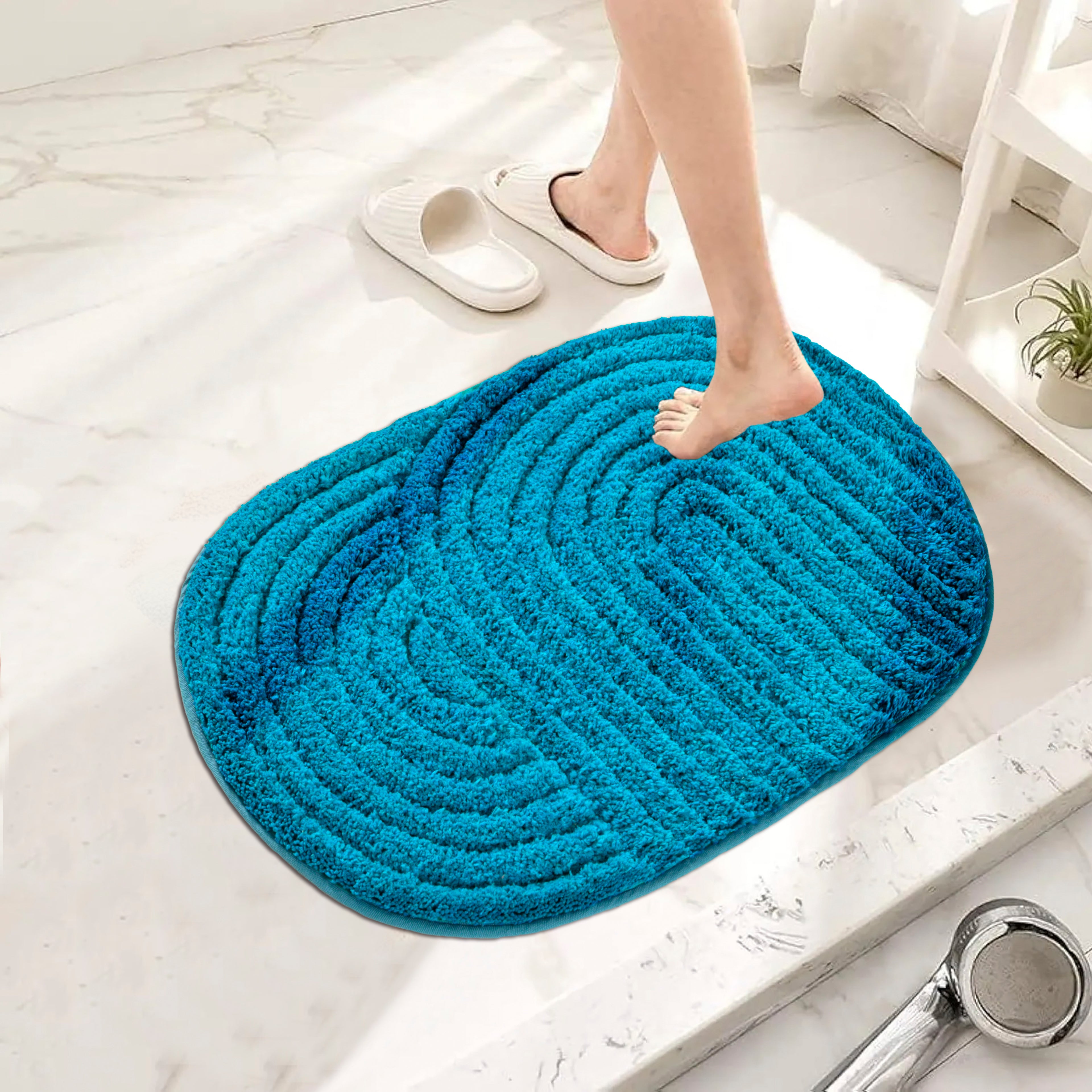 Modern Teal Geometric Arch Anti-Slip Doormat  | Luxury Microfiber Absorbent Bath Mat & Living Room Rug