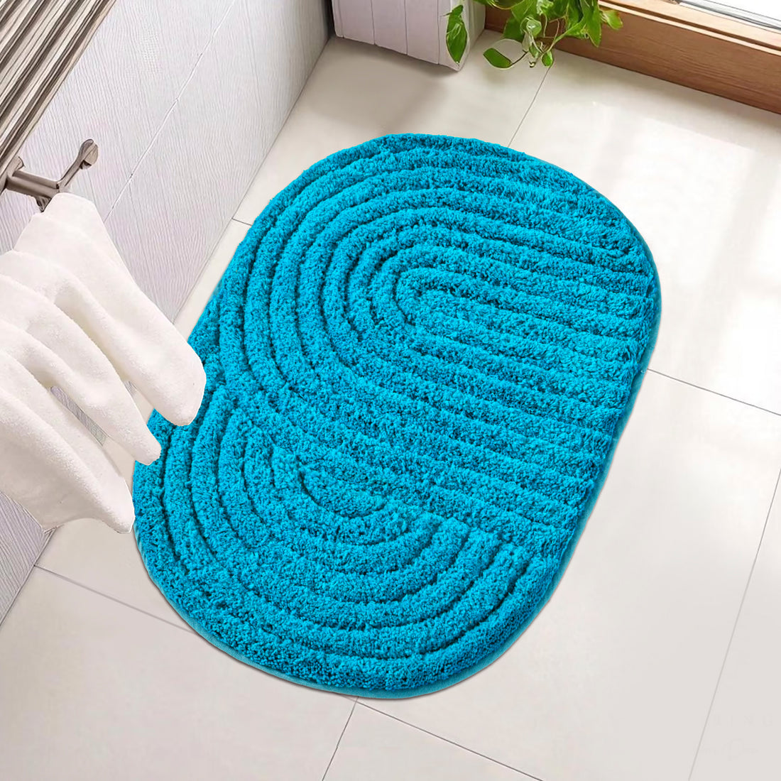 Modern Teal Geometric Arch Anti-Slip Doormat  | Luxury Microfiber Absorbent Bath Mat &amp; Living Room Rug
