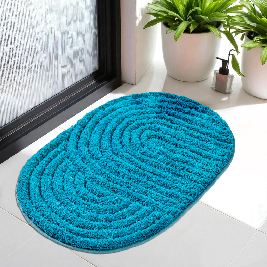 Modern Teal Geometric Arch Anti-Slip Doormat  | Luxury Microfiber Absorbent Bath Mat & Living Room Rug