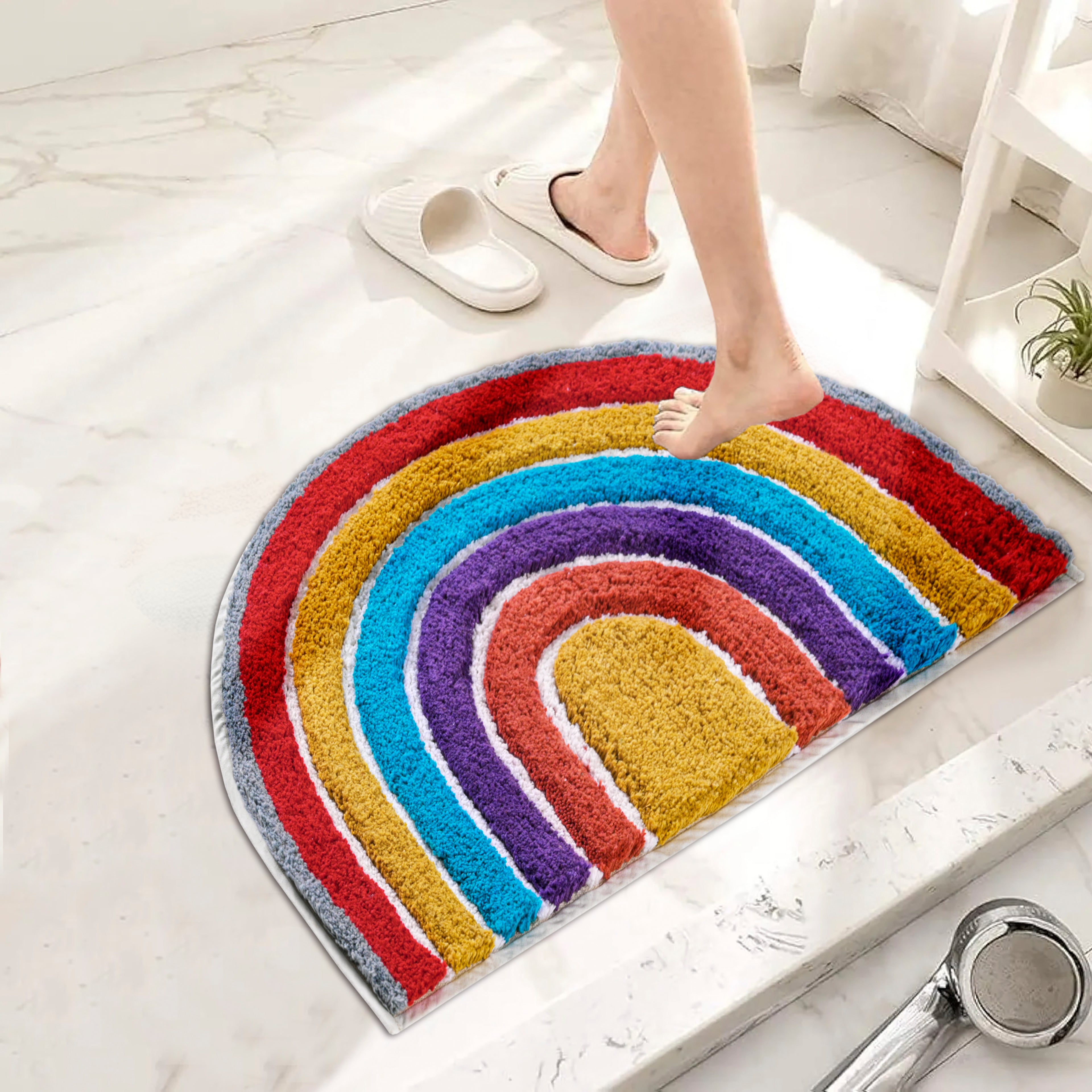 Premium Cotton Semi-Circle Rainbow Bath Mat