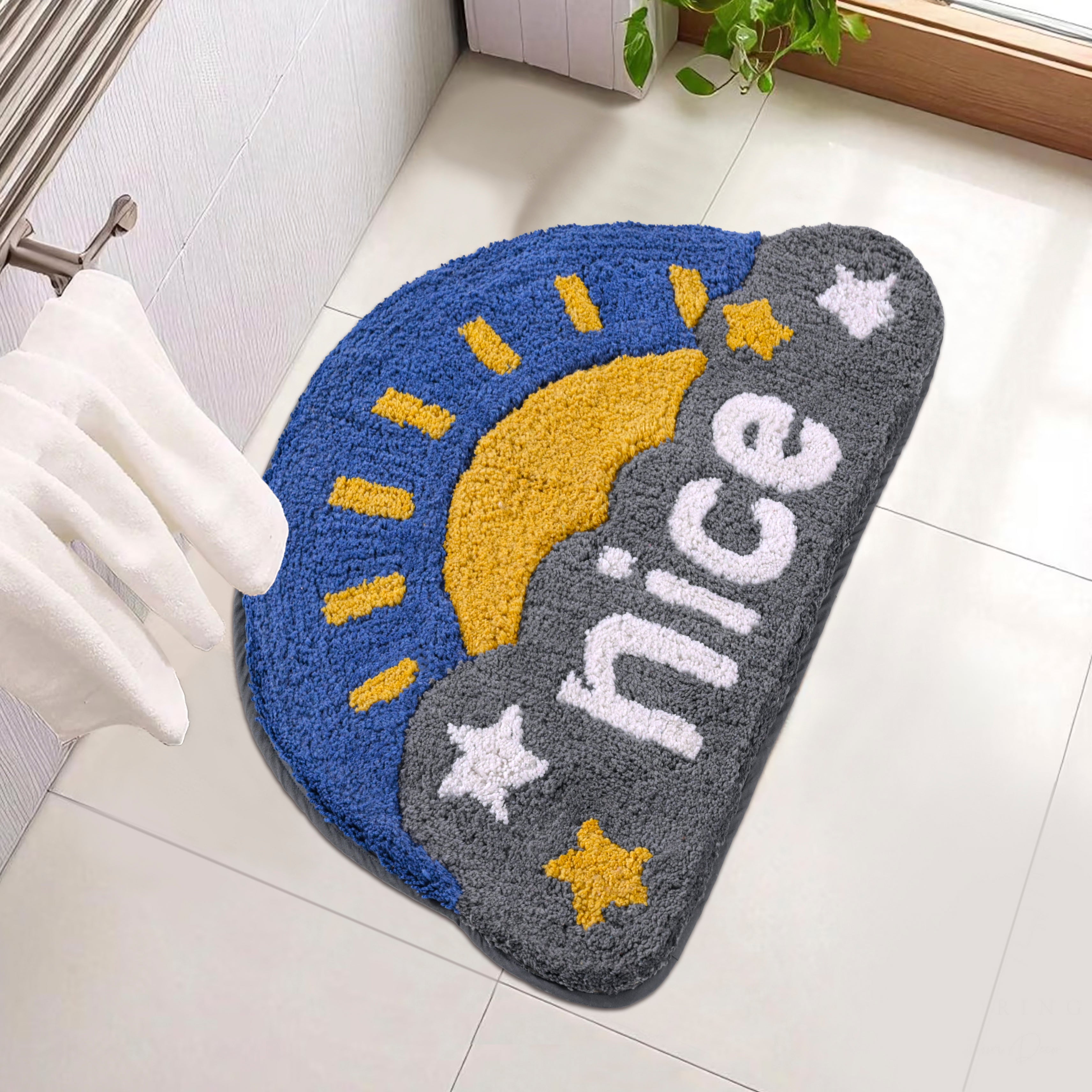 “Nice” Half Moon Door Mat | Soft Tufted Anti-Slip Floor Mat