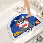 Cute Cartoon Cat Half Moon Door Mat | Soft Tufted Anti-Slip Floor Mat