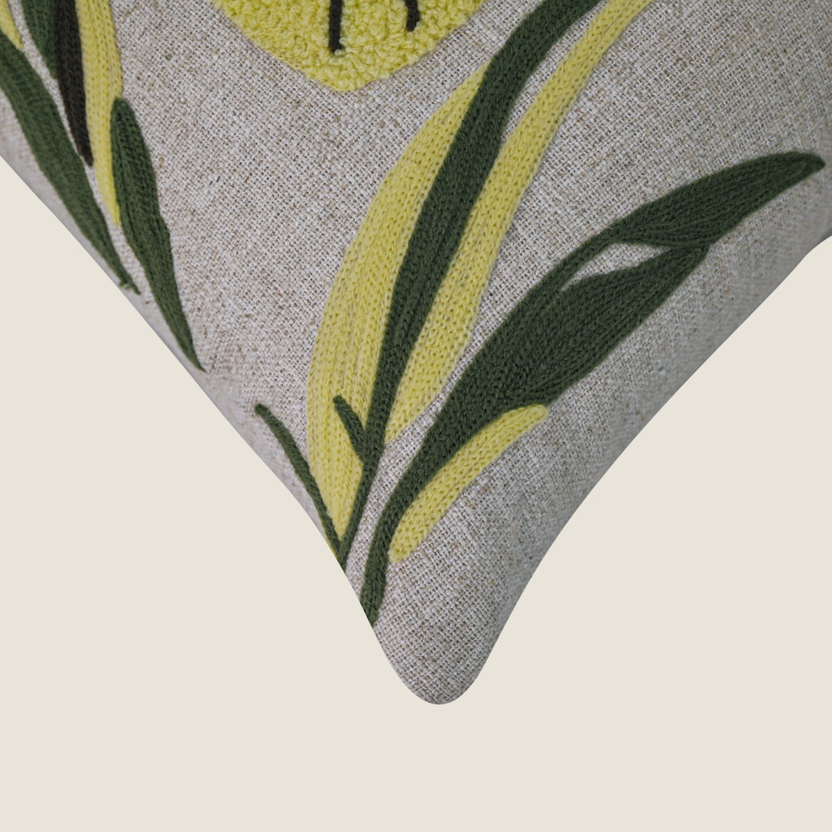 Decorative Hand-Embroidered Tropical Leaf Tufted Pillow Cover | Square Accent Cushion Set of 1 Pc
