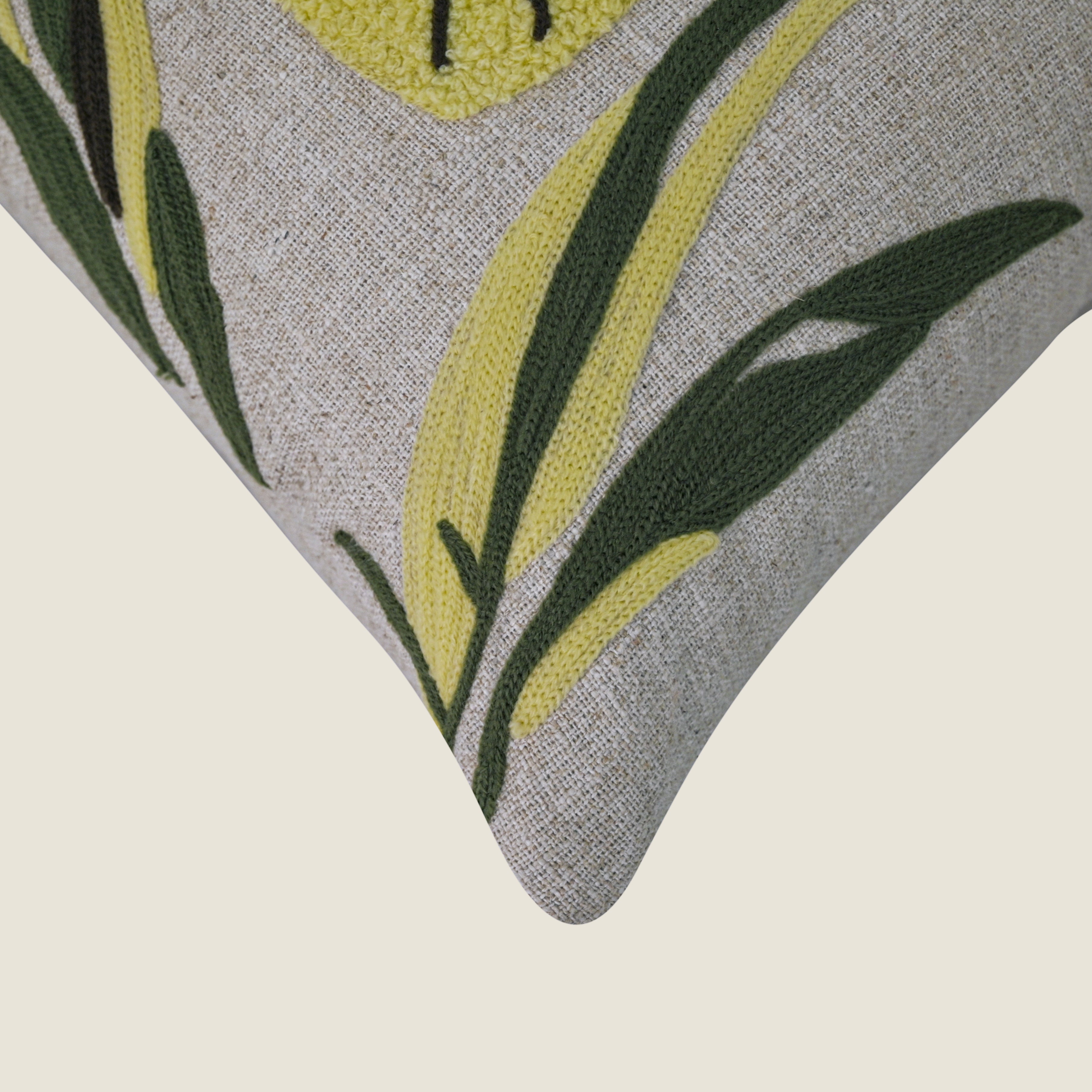 Decorative Hand-Embroidered Tropical Leaf Tufted Pillow Cover | Square Accent Cushion Set of 1 Pc