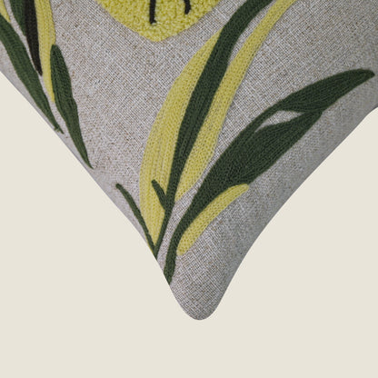 Decorative Hand-Embroidered Tropical Leaf Tufted Pillow Cover | Square Accent Cushion Set of 1 Pc