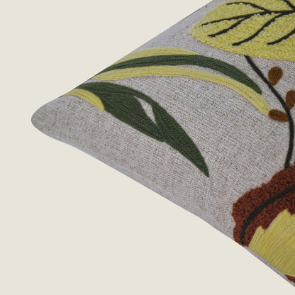 Decorative Hand-Embroidered Tropical Leaf Tufted Pillow Cover | Square Accent Cushion Set of 1 Pc