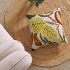 Decorative Hand-Embroidered Tropical Leaf Tufted Pillow Cover | Square Accent Cushion Set of 1 Pc