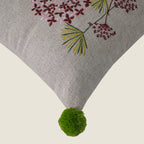 Floral Embroidered Square Cushion Cover with Green Pom-Pom Accents Set of 1 Pc
