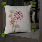 Floral Embroidered Square Cushion Cover with Green Pom-Pom Accents Set of 1 Pc