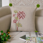 Floral Embroidered Square Cushion Cover with Green Pom-Pom Accents Set of 1 Pc