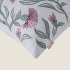 Decovia Floral Embroidered Decorative Pillow Cover | Pink and Green Flower Pattern Set of 1 Pc