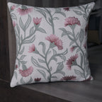 Decovia Floral Embroidered Decorative Pillow Cover | Pink and Green Flower Pattern Set of 1 Pc
