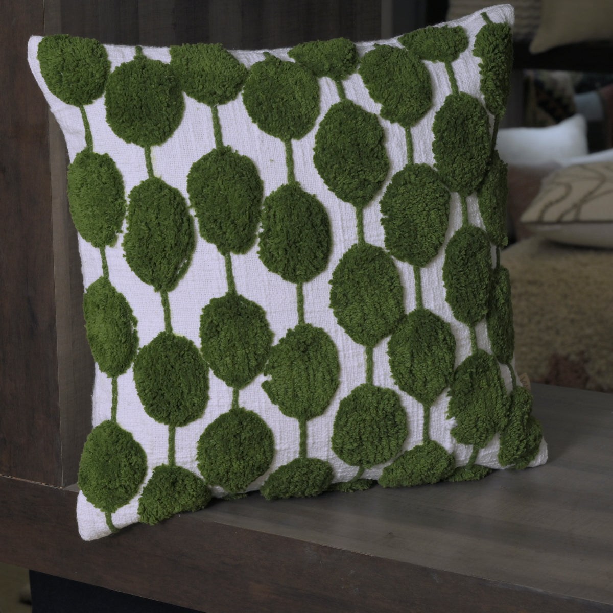 Square Green Tufted Leaf Pillow Cover | Decorative Boho Accent Cover Set of 1 Pc
