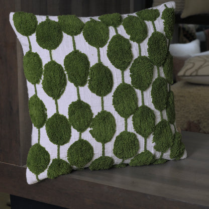Square Green Tufted Leaf Pillow Cover | Decorative Boho Accent Cover Set of 1 Pc