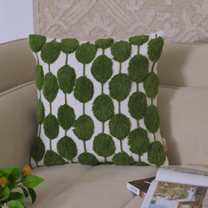 Square Green Tufted Leaf Pillow Cover | Decorative Boho Accent Cover Set of 1 Pc
