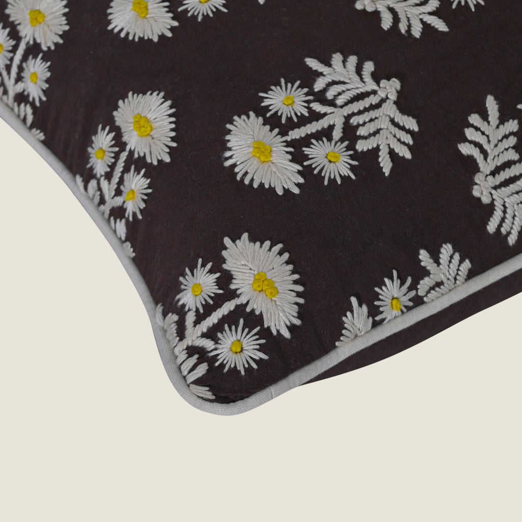 Hand-Embroidered Floral Accent Pillow