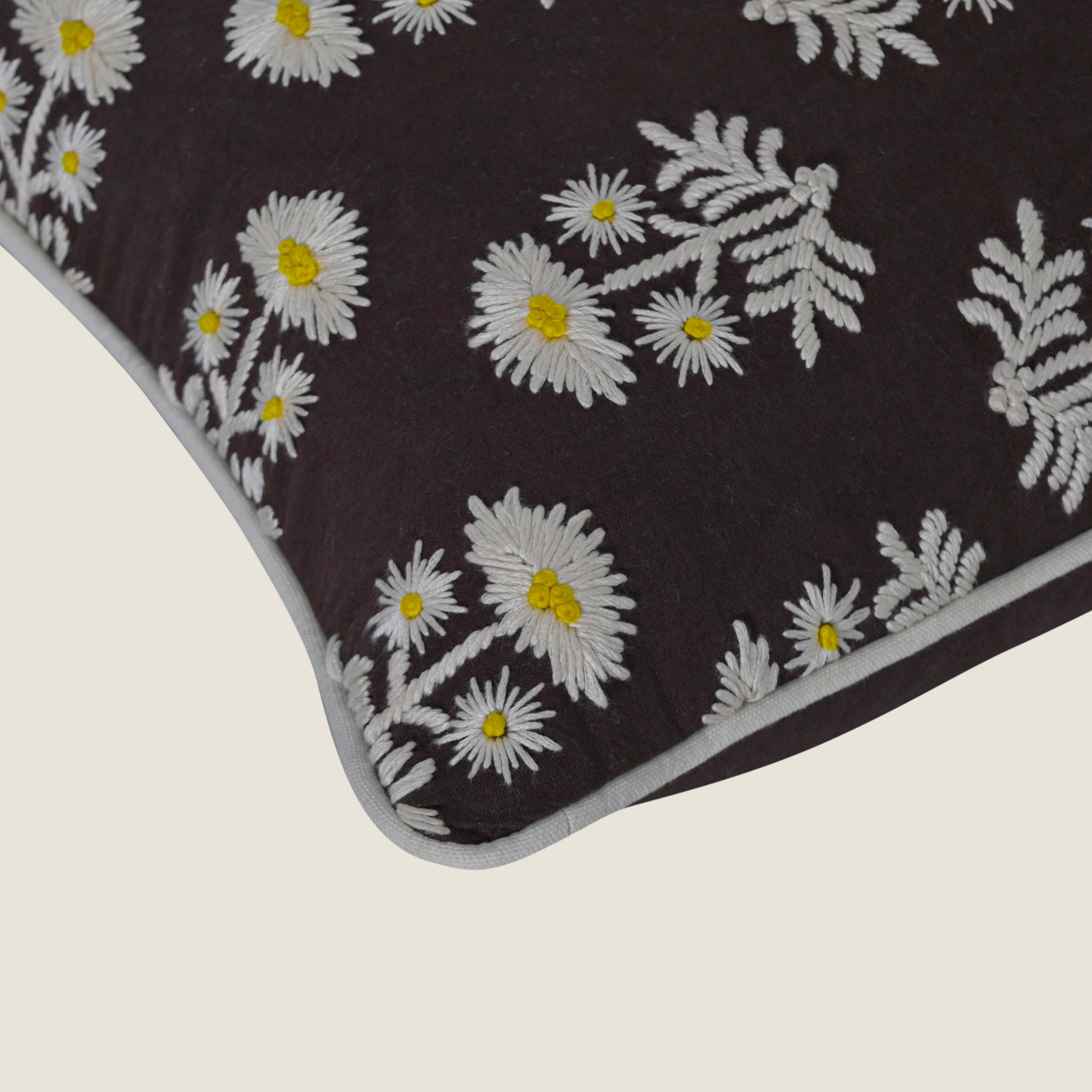 Hand-Embroidered Floral Accent Pillow