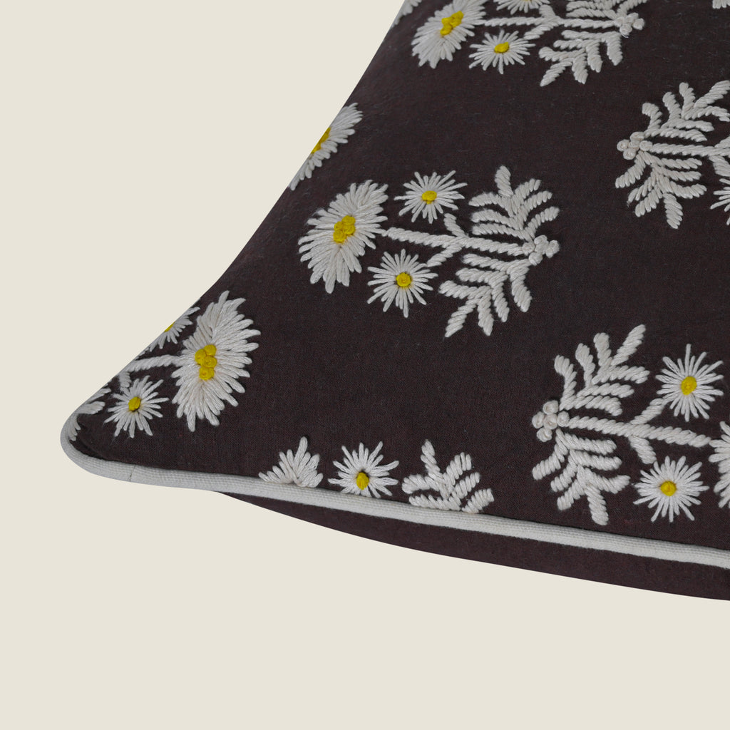 Hand-Embroidered Floral Accent Pillow