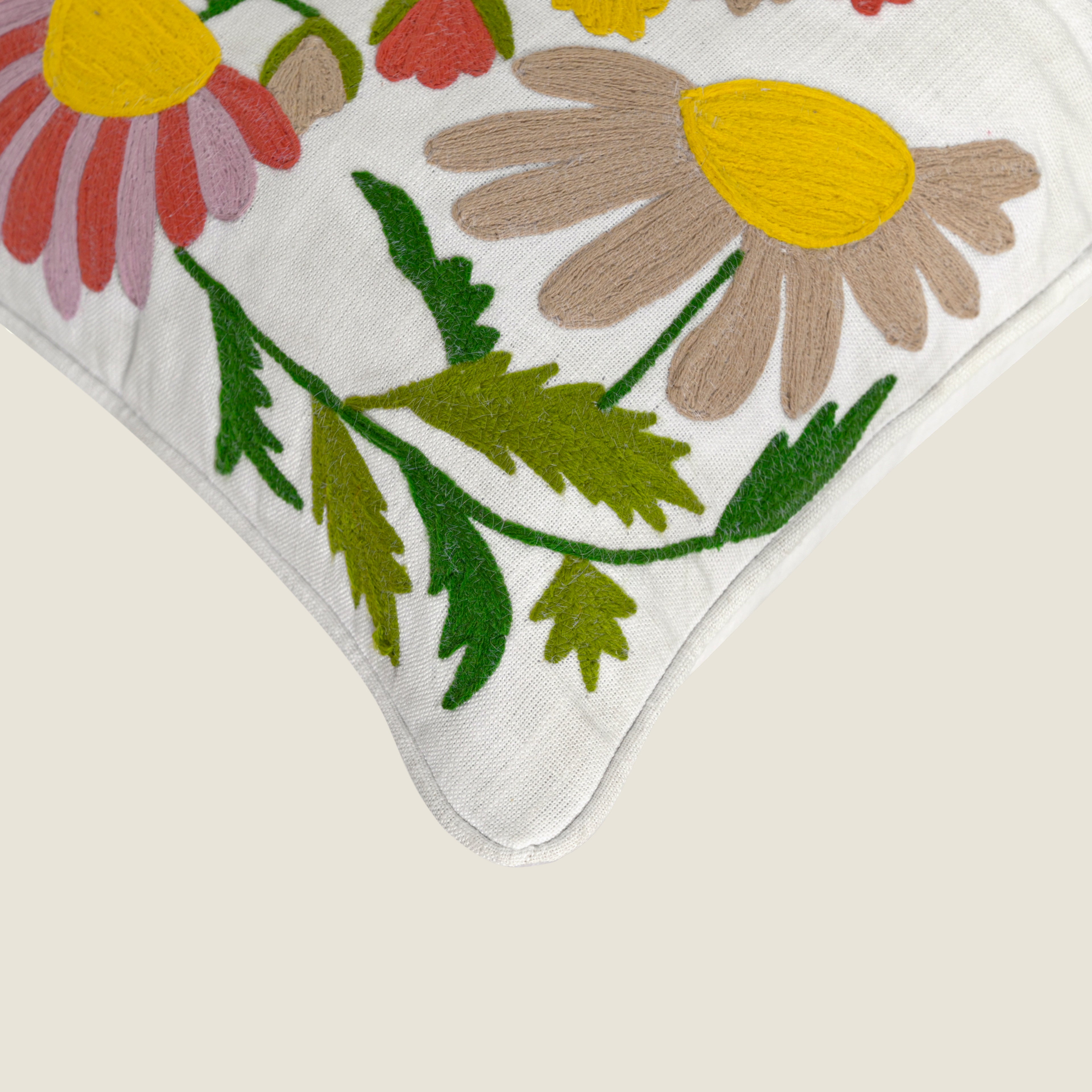 Garden-Inspired Floral Embroidered Cushion