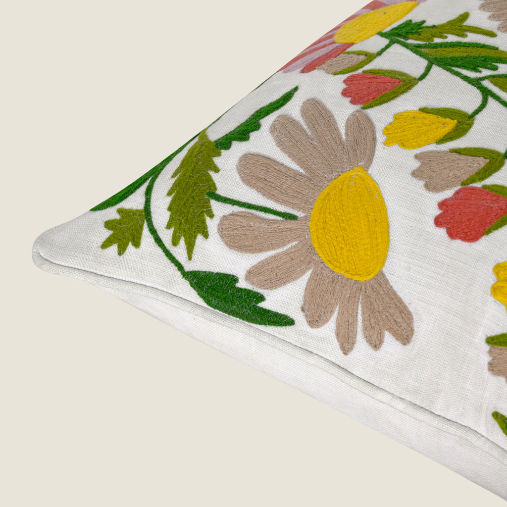 Garden-Inspired Floral Embroidered Cushion