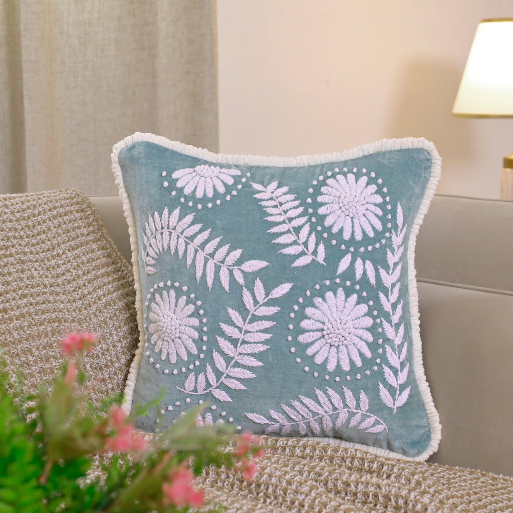 Hand-Embroidered Velvet Accent Pillow