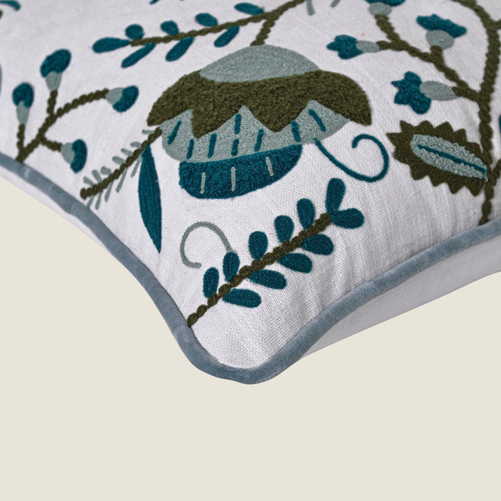 Embroidered Floral Vine Cushion Cover