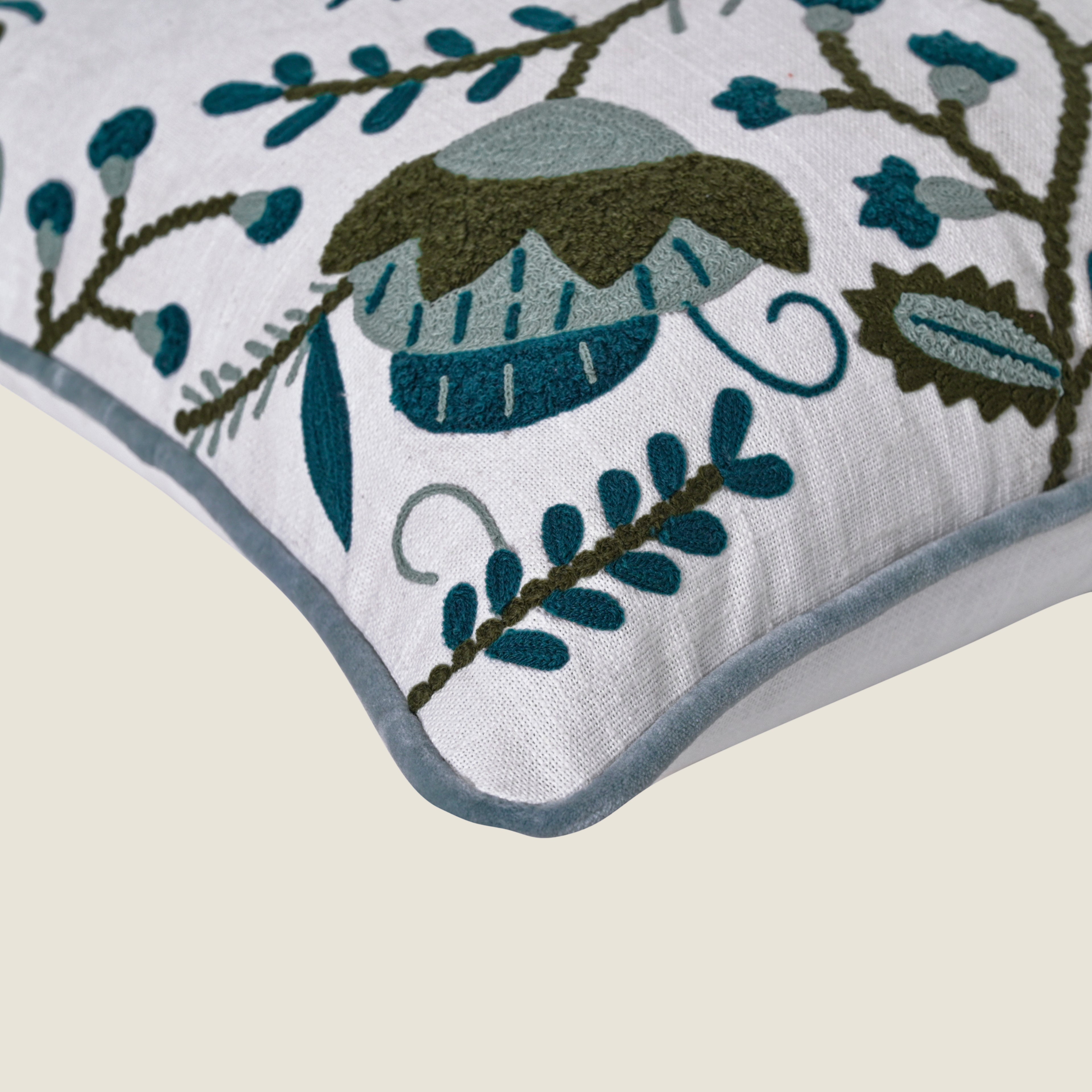 Embroidered Floral Vine Cushion Cover