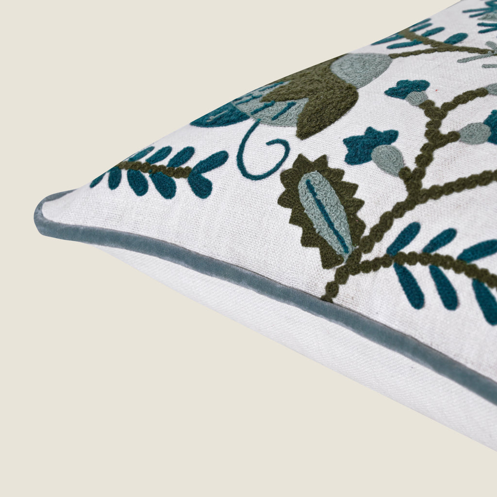 Embroidered Floral Vine Cushion Cover