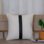 Grey Checkered Cushion with Leather Accents