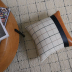 Leather & Checkered Cotton Cushion Cover