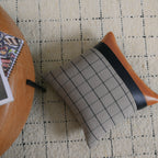 Grey Checkered Cushion with Leather Accents