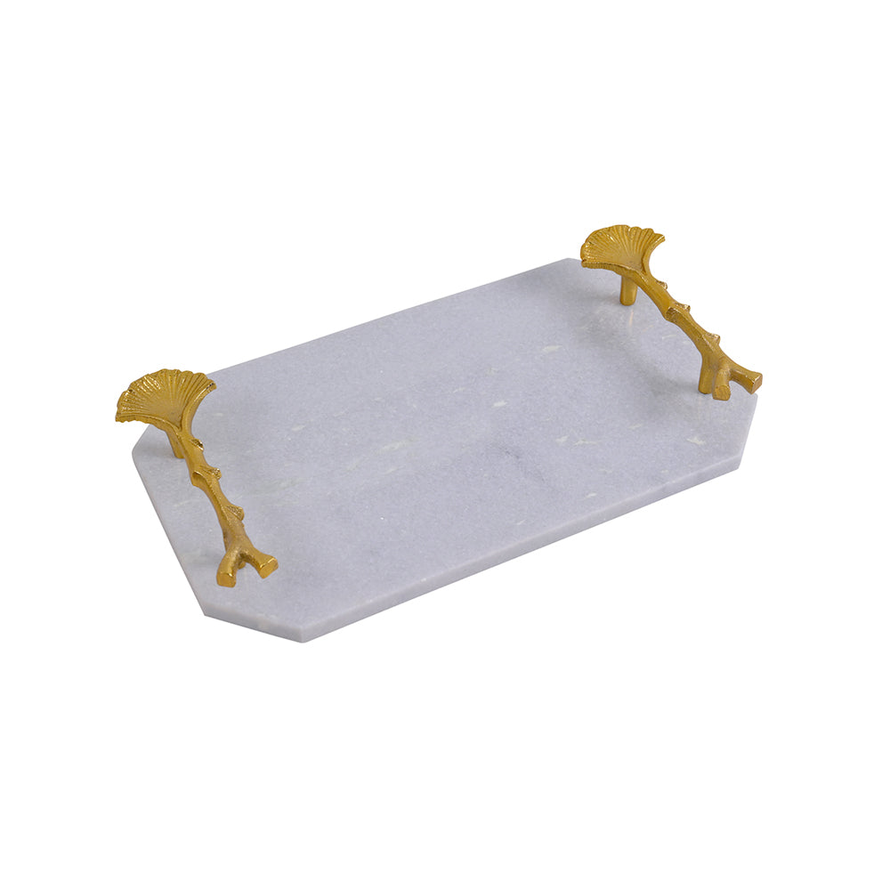 Luxury Marble Serving Tray with Golden Leaf Handles