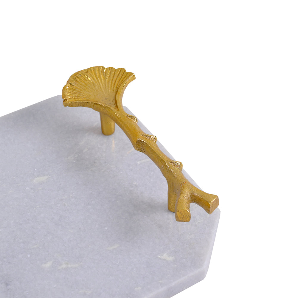 Luxury Marble Serving Tray with Golden Leaf Handles