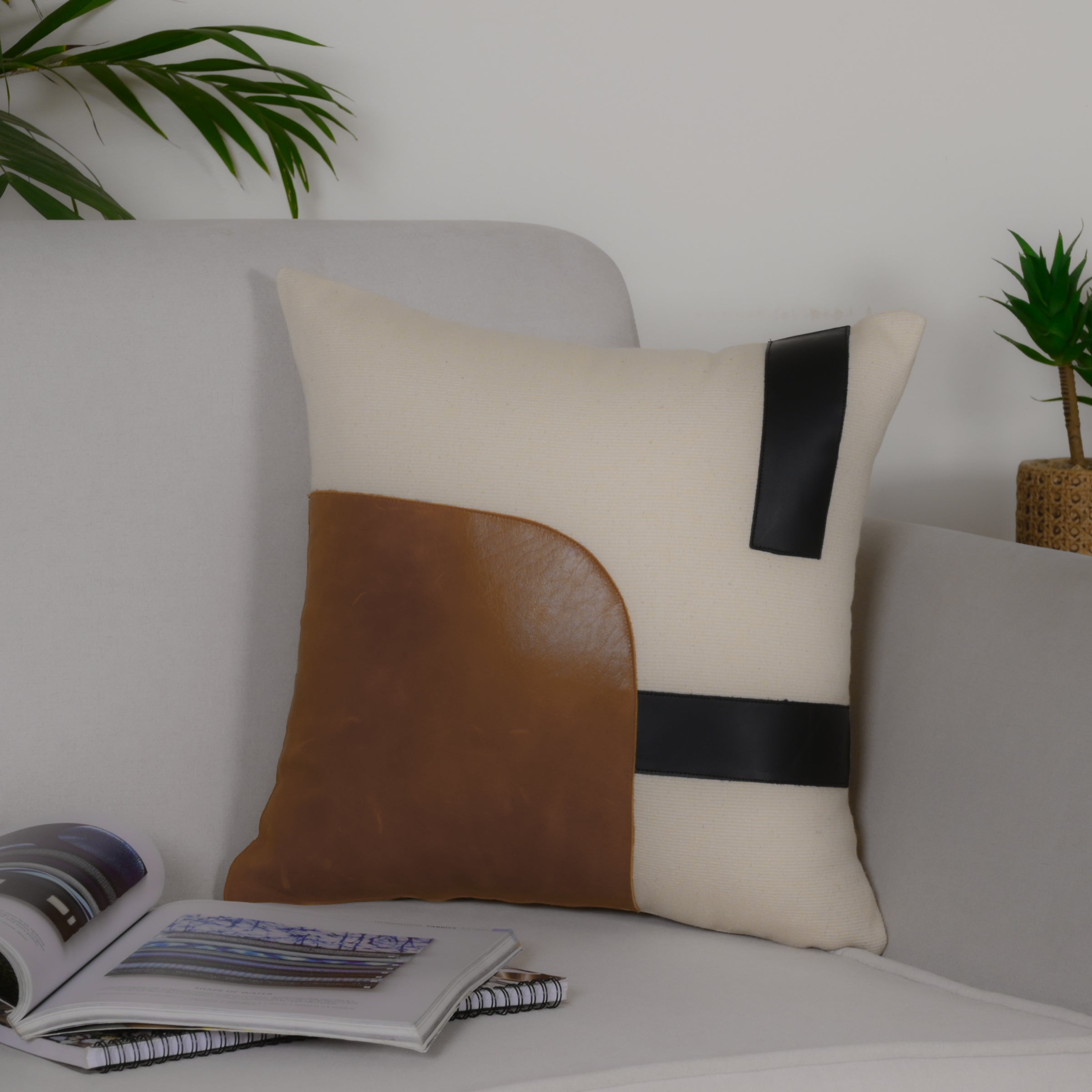 Modern Leather & Canvas Decorative Cushion