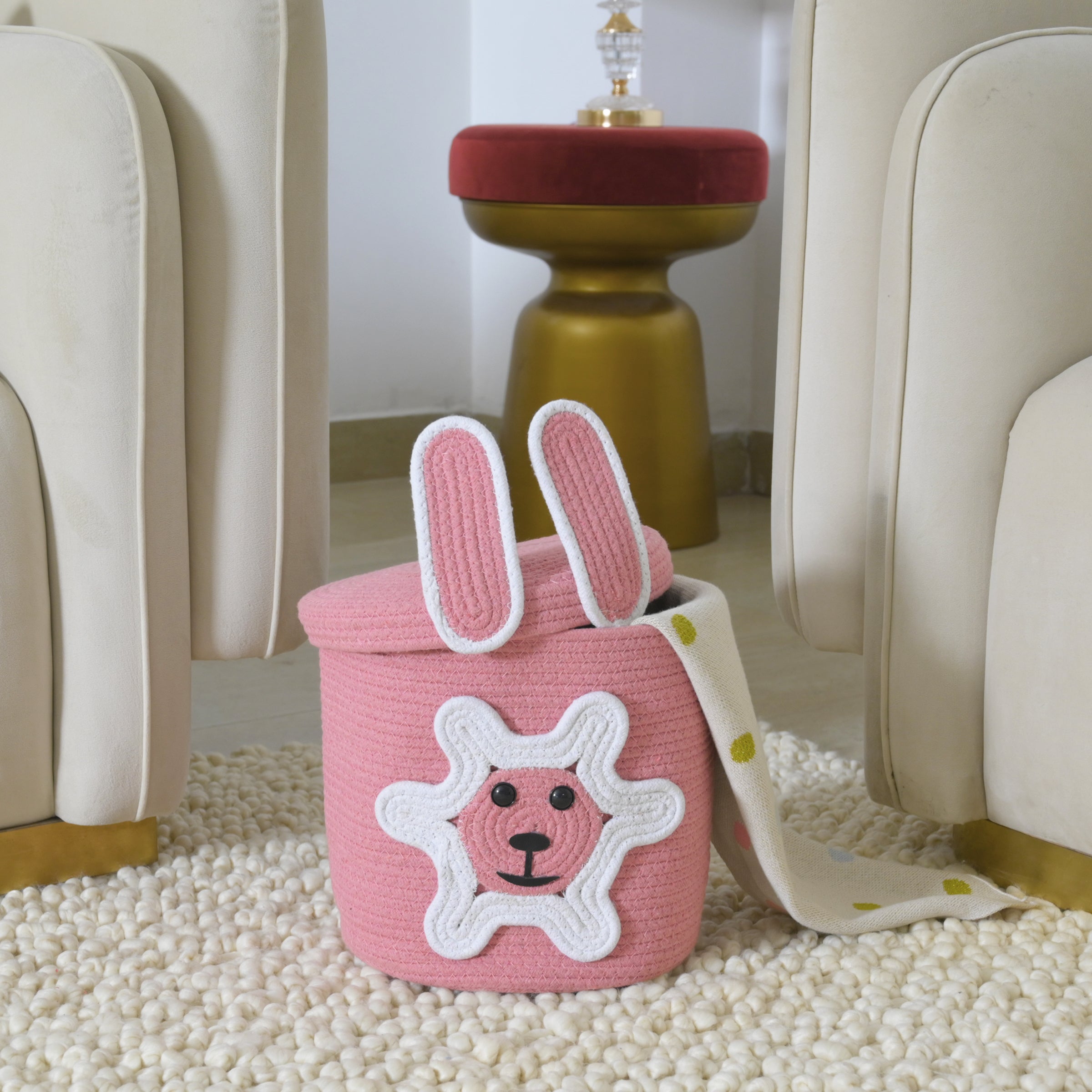Pink Lion-Themed Storage Basket with Lid