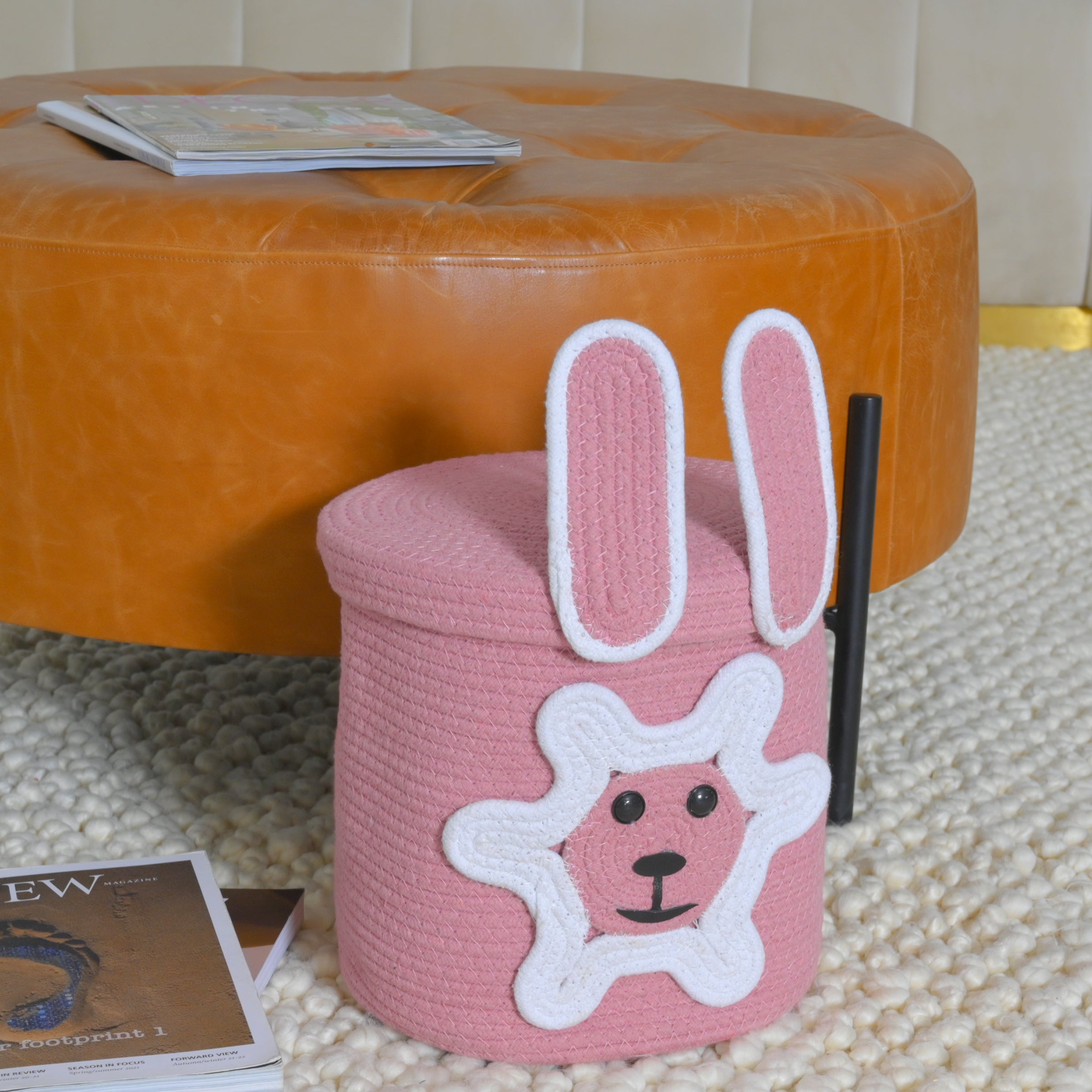 Pink Lion-Themed Storage Basket with Lid