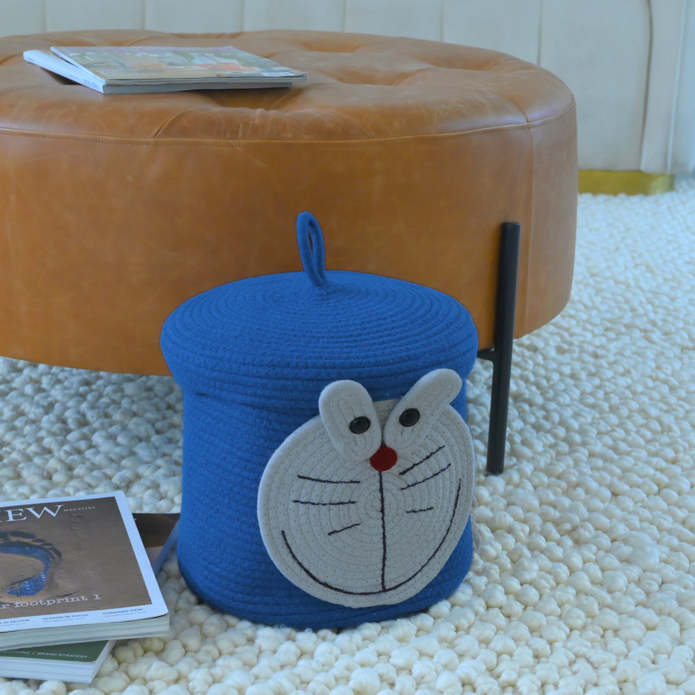 Cute Doraemon-Themed Storage Basket with Lid