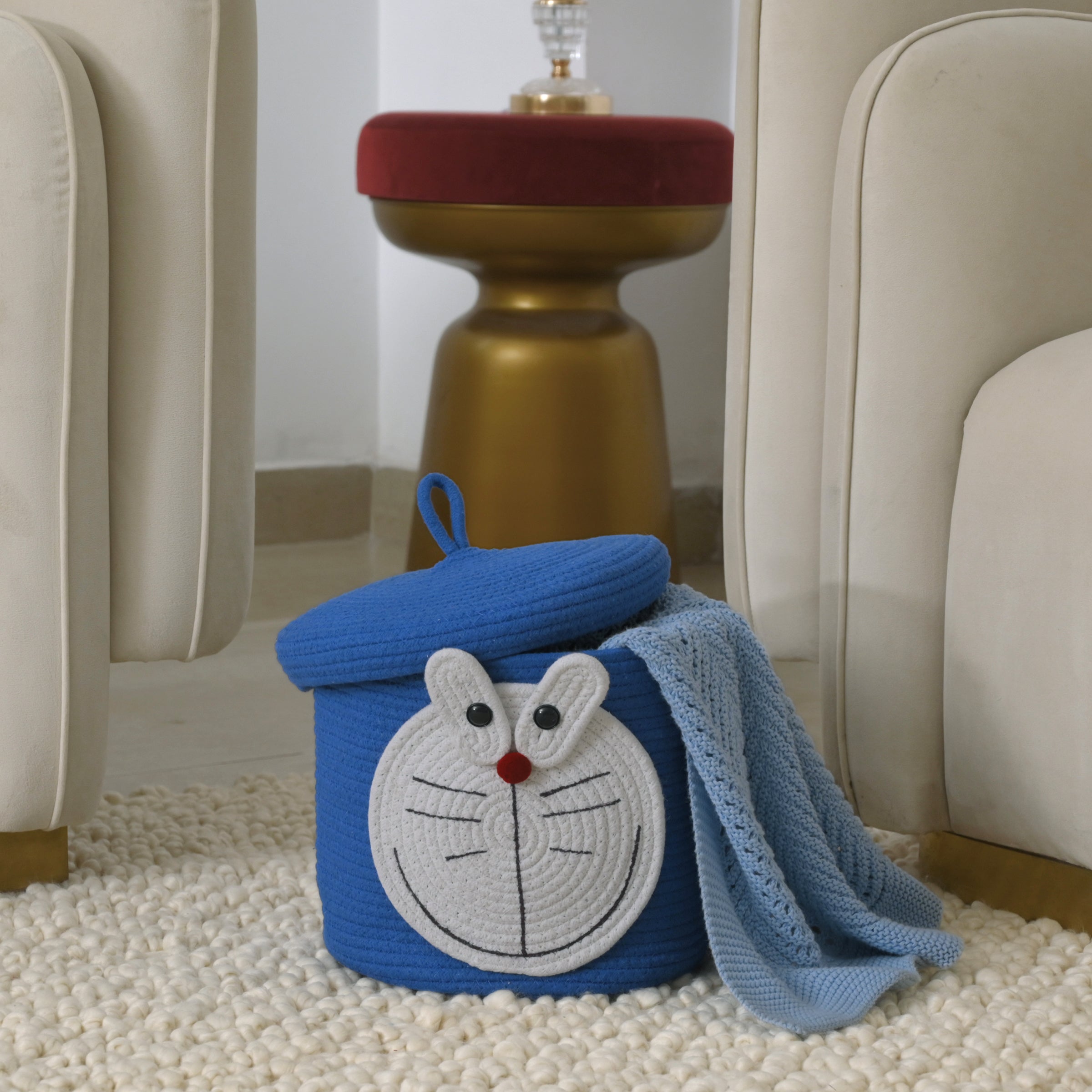 Cute Doraemon-Themed Storage Basket with Lid
