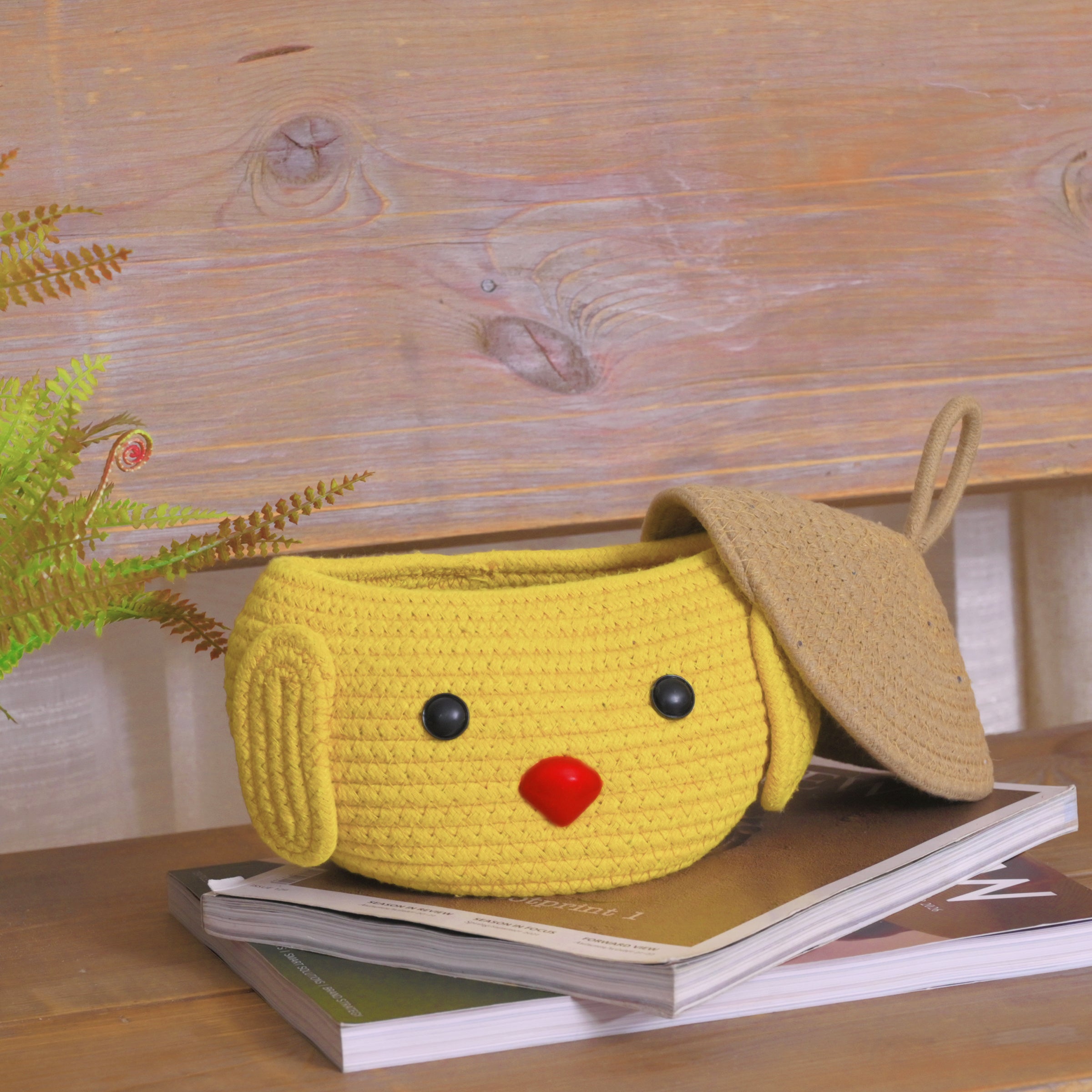 Yellow Puppy-Themed Storage Basket with Lid