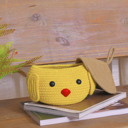 Yellow Puppy-Themed Storage Basket with Lid