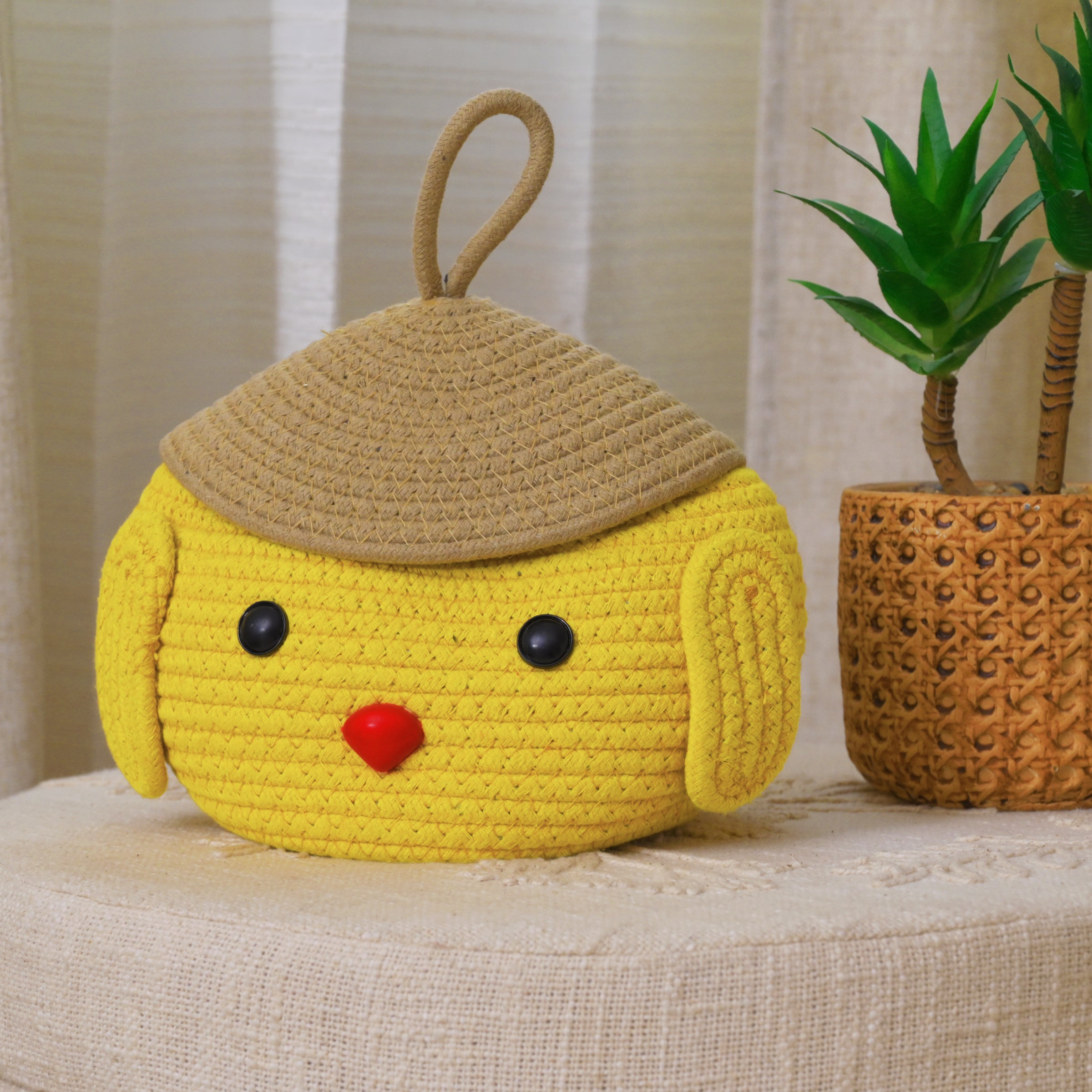 Yellow Puppy-Themed Storage Basket with Lid