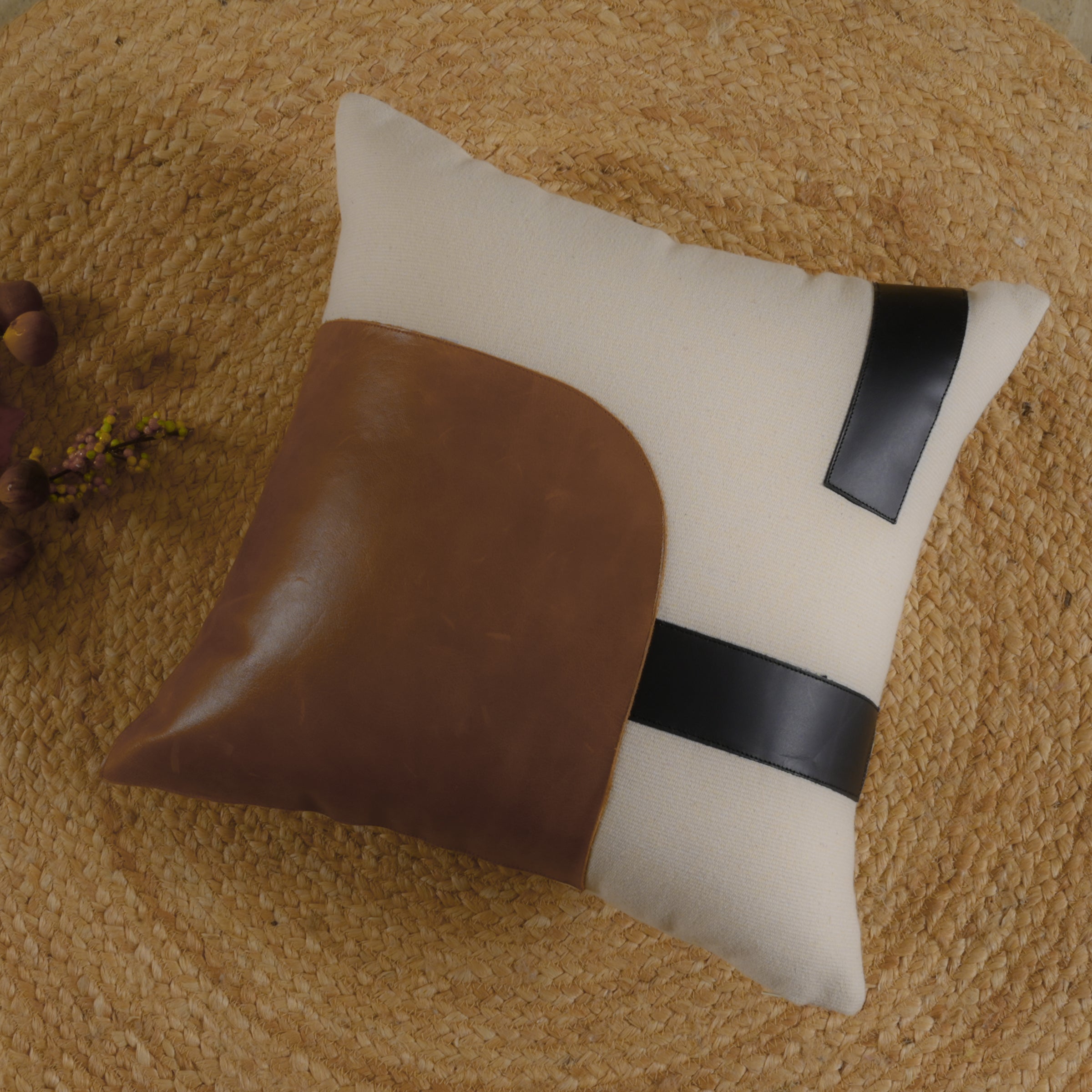 Modern Leather & Canvas Decorative Cushion