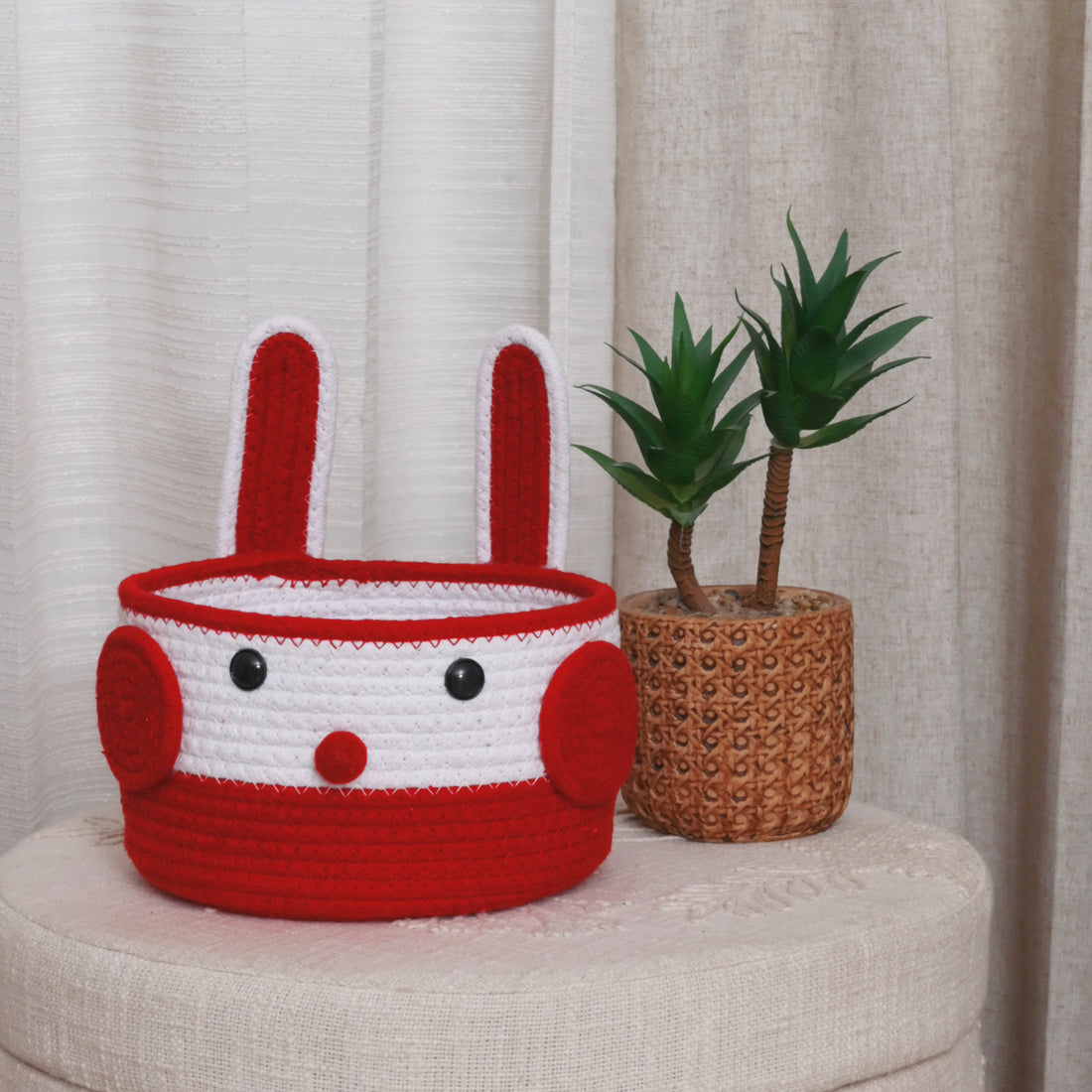 Red Bunny-Themed Storage Basket