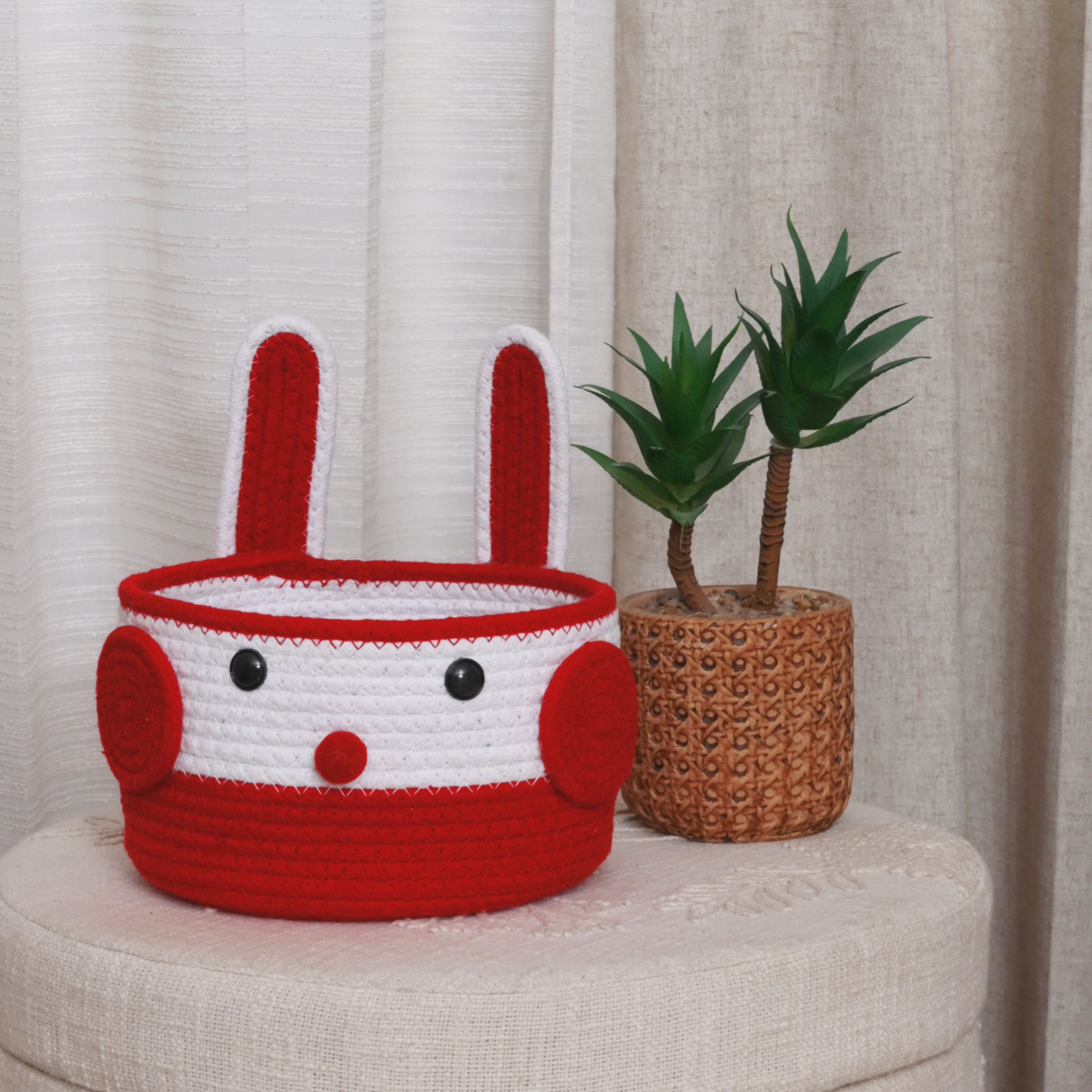 Red Bunny-Themed Storage Basket