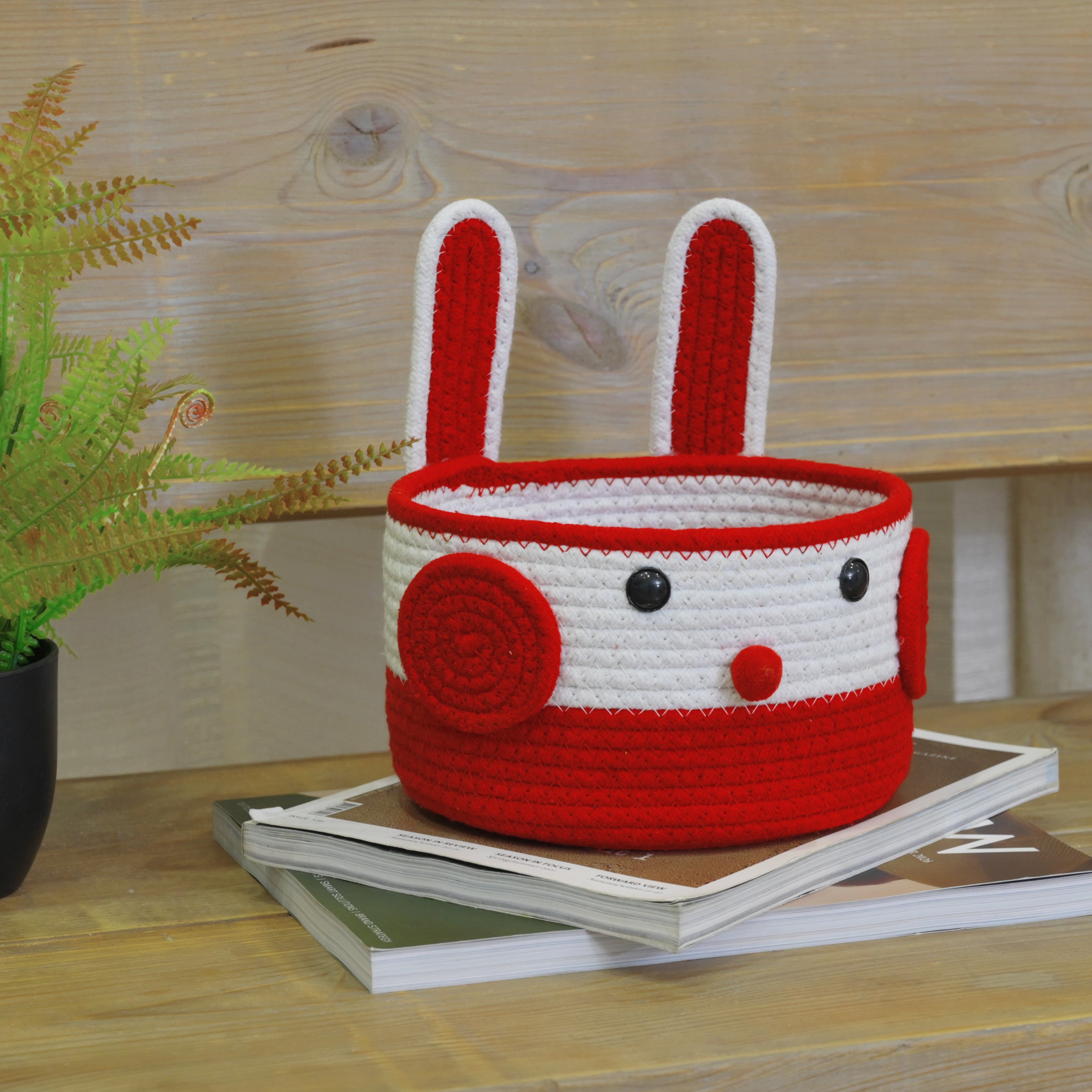 Red Bunny-Themed Storage Basket