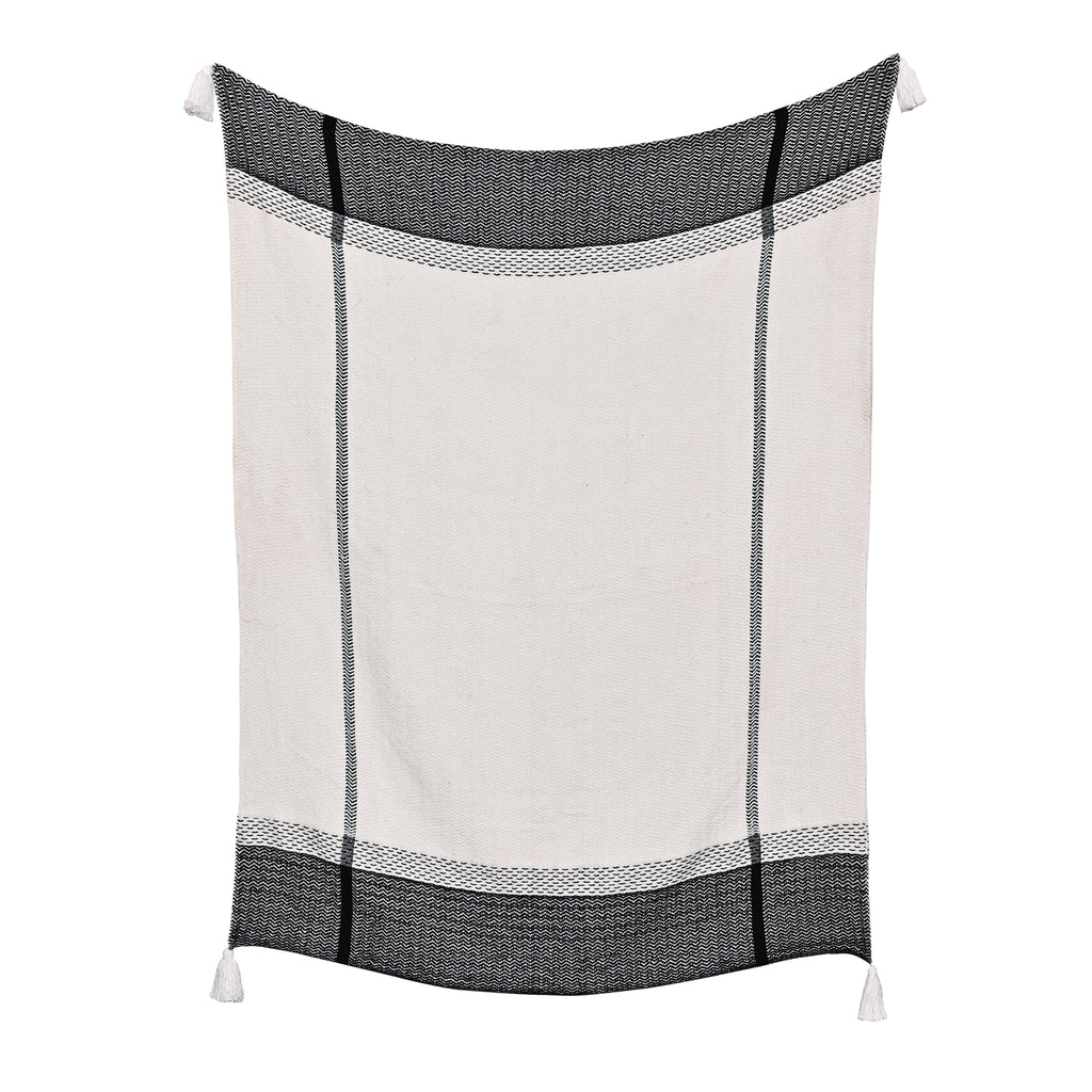 Handwoven Cotton Throw with Tassels – Black & White