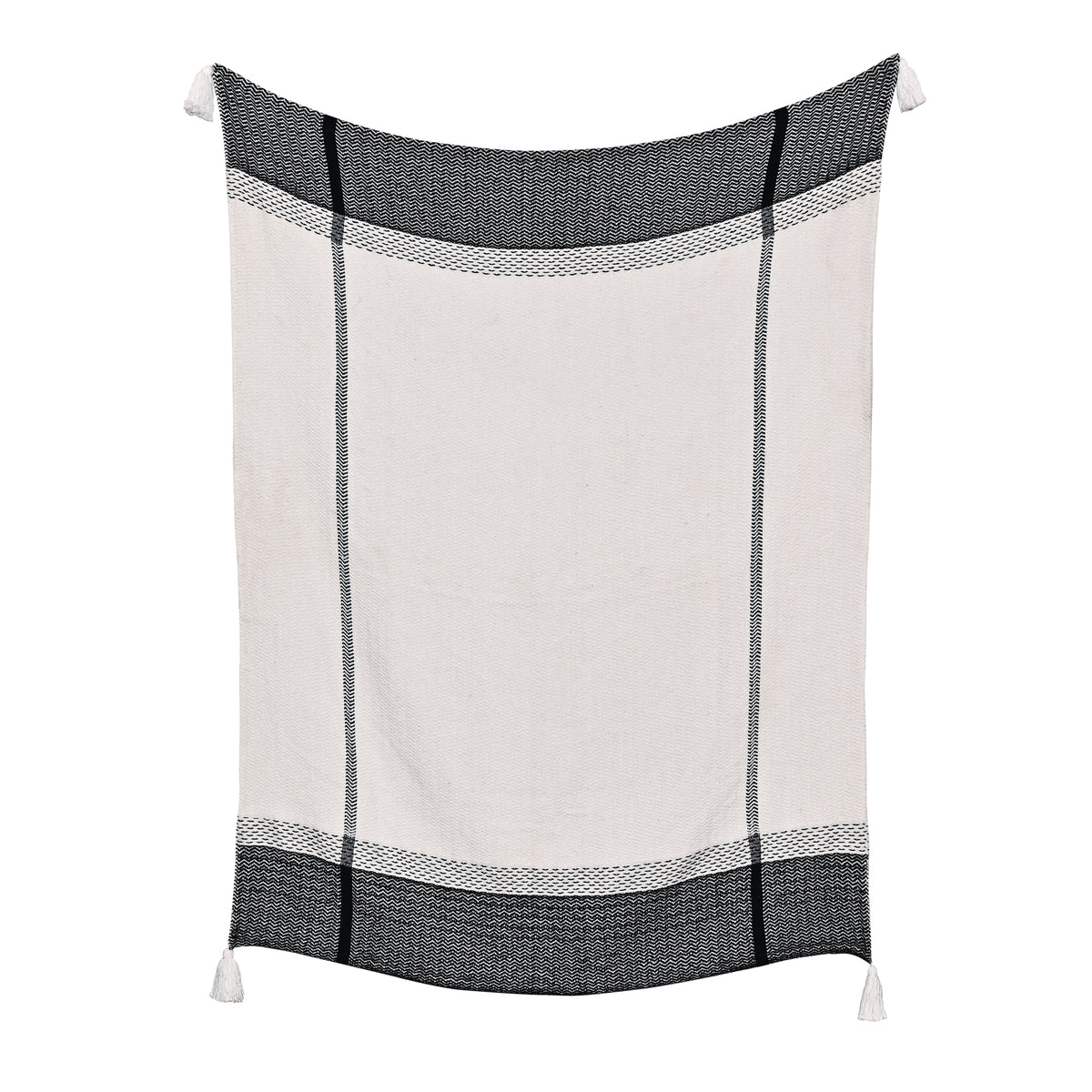 Handwoven Cotton Throw with Tassels – Black &amp; White