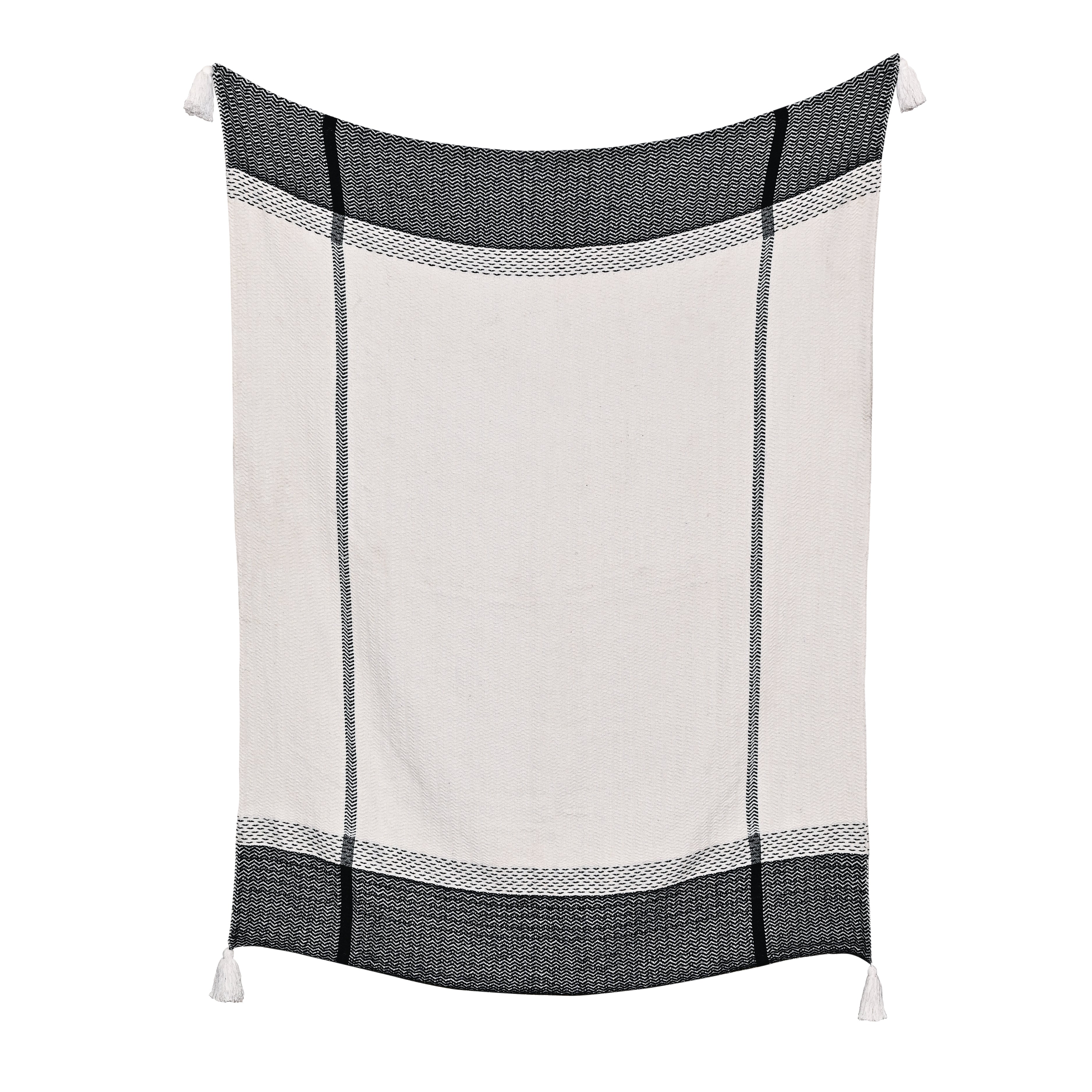 Handwoven Cotton Throw with Tassels – Black & White